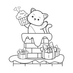 Valentine Day Coloring Page with cute cat