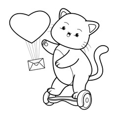 Valentine Day Coloring Page with cute cat