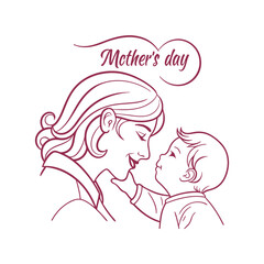 Moms loves her child's mothers day line art illustration art