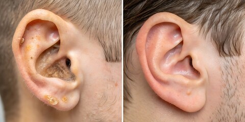 Fototapeta premium Before and After Ear Cleaning: Earwax Removal Process 