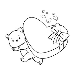 Valentine Day Coloring Page with cute cat