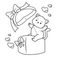 Valentine Day Coloring Page with cute cat