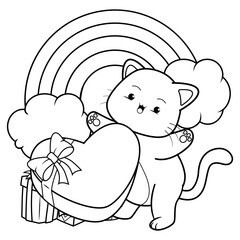Valentine Day Coloring Page with cute cat