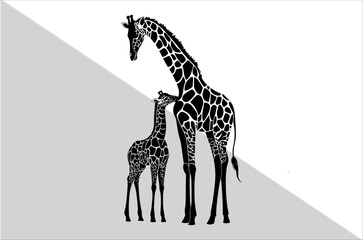 Elegant Mother and Baby Giraffe Silhouette Art. © MdNayab