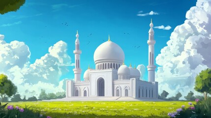 Obraz premium Mosque with colorful sky. mosque. icon