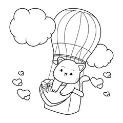 Valentine Day Coloring Page with cute cat