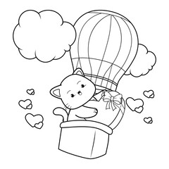 Valentine Day Coloring Page with cute cat