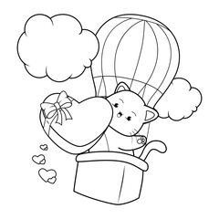 Valentine Day Coloring Page with cute cat