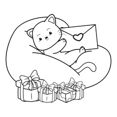 Valentine Day Coloring Page with cute cat