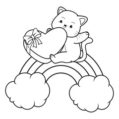 Valentine Day Coloring Page with cute cat
