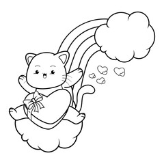 Valentine Day Coloring Page with cute cat