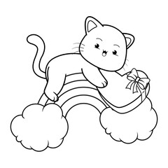 Valentine Day Coloring Page with cute cat