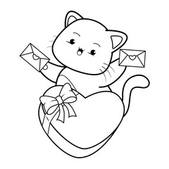 Valentine Day Coloring Page with cute cat