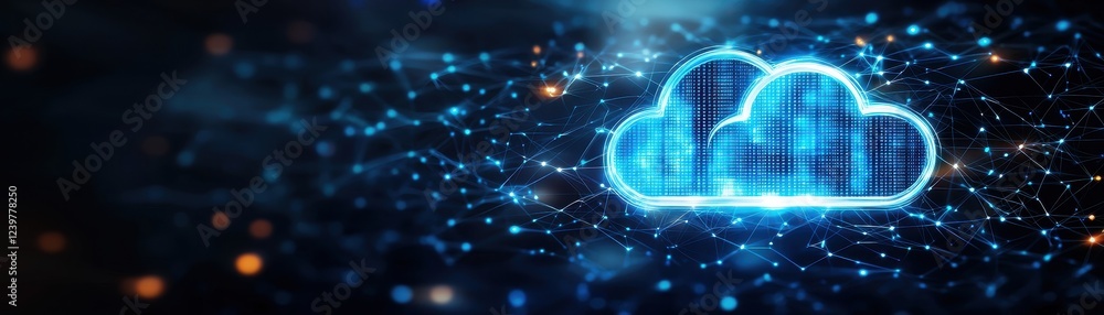 Aufkleber cloud computing logo on dark background with futuristic glass data center and servers in a modern se