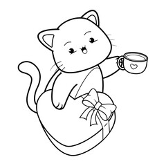 Valentine Day Coloring Page with cute cat