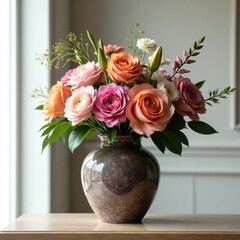 Obraz premium Luxurious marble vase holding a stunning high-end floral arrangement, upscale, vases,
