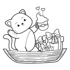 Valentine Day Coloring Page with cute cat