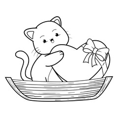 Valentine Day Coloring Page with cute cat