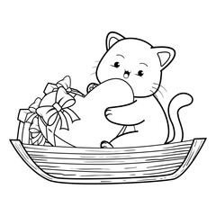 Valentine Day Coloring Page with cute cat