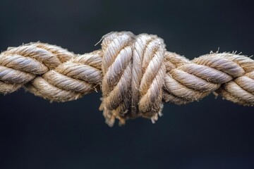 a weathered sailing rope fraying at breaking point dramatic tension macro detail