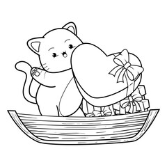 Valentine Day Coloring Page with cute cat