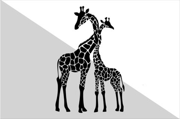 Elegant Mother and Baby Giraffe Silhouette Art.