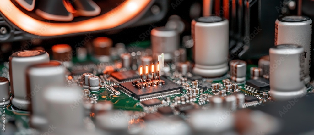 Poster close up microchip circuit board technology image
