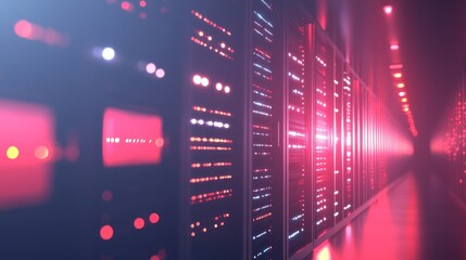 Naklejka premium Illuminated Server Room: Network Data Center Infrastructure