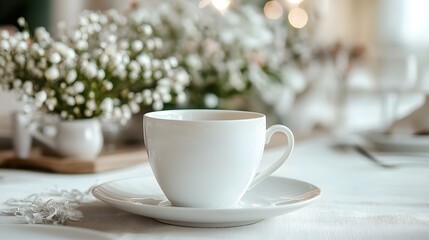 Fototapeta premium Elegant wedding coffee cup mockup indoor stock photo chic setting