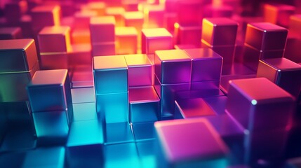 Obraz premium Colorful 3D Cubes Create an Abstract Landscape Filled With Vibrant Shimmering Light in a Digital Art Display
