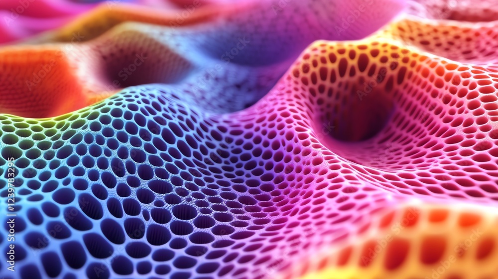 Poster colorful abstract texture of interconnected shapes displaying vibrant hues in a fluid wave pattern
