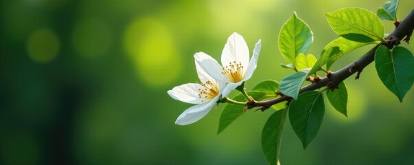 Obraz premium A delicate flower blooms on a towering tree branch, plants, arboreal, greenery