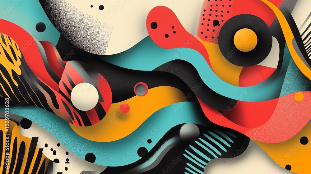 Poster vibrant abstract artwork showcasing colorful shapes and patterns in a dynamic composition