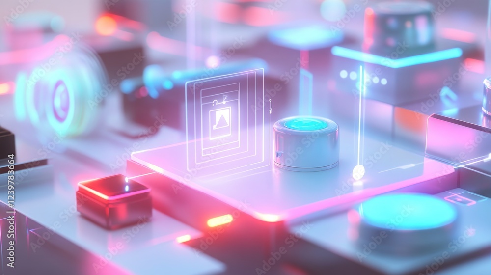 Poster neon tech interface: futuristic digital control panel