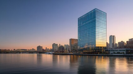 Obraz premium Reflective Urban Skyline at Dawn