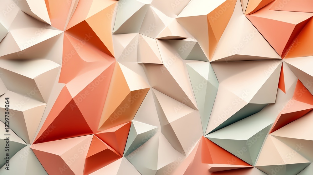 Poster colorful geometric composition with triangular shapes in pastel tones showcasing depth and texture