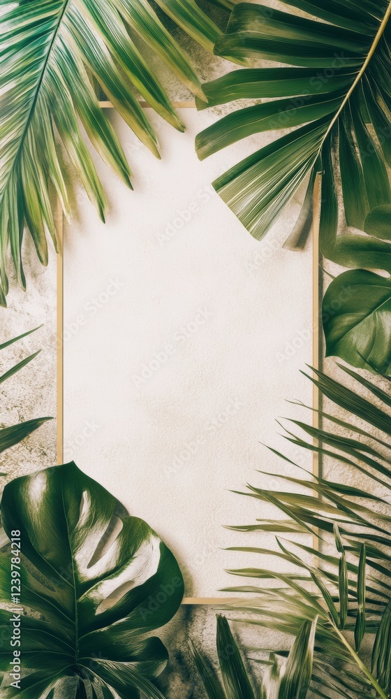 Leinwandbilder Create a beautiful natural background with green palm leaves and empty space for text or images. Generative AI