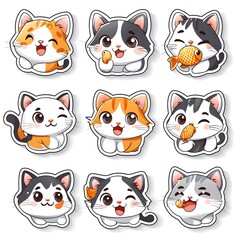 Charming cat sticker icons playful kittens in whimsical art style
