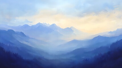 Obraz premium Serene Blue Mountainscape Under a Pale Sky