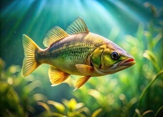 Fototapeta premium Elegant koi, goldfish, and betta in minimalist freshwater aquarium photography showcase aquatic beauty.