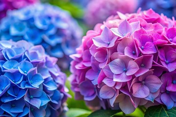 Lush Pink, Blue, and Lavender Hydrangeas - Vibrant Summer Garden Blooms