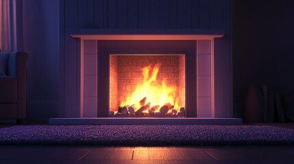 Cozy night fireplace, warm living room, home comfort