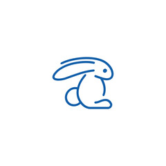 bunny in simple one line style. Colored Rabbit icon. Continuous line drawing of easter rabbit black and white minimalist hand drawn vector illustration. Isolated on white background.