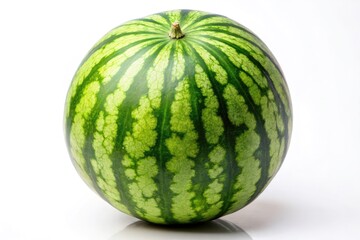 Fresh watermelon's green striped rind pops against a pure white backdrop. Summer perfection.