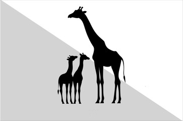 Elegant Mother and Baby Giraffe Silhouette Art.