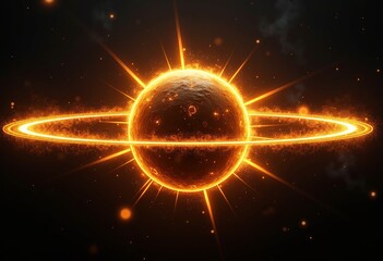 Fototapeta premium Proportional Oval Orbits: Glowing Golden Rays, Side View, Black Background, Abstract Light Art, Minimalist Design, Modern Graphic, Elegant Style, Dynamic Movement, Futuristic Concept. 