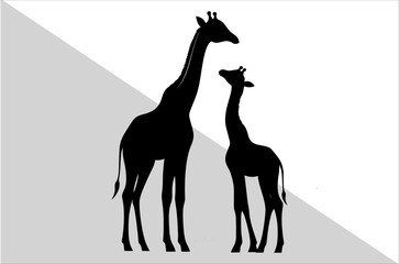 Elegant Mother and Baby Giraffe Silhouette Art.