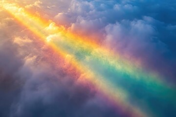 Fototapeta premium aerial rainbow prism refraction through morning mist and clouds