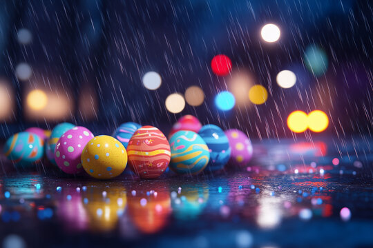 easter eggs on a dark background colorful eaaster egg in street