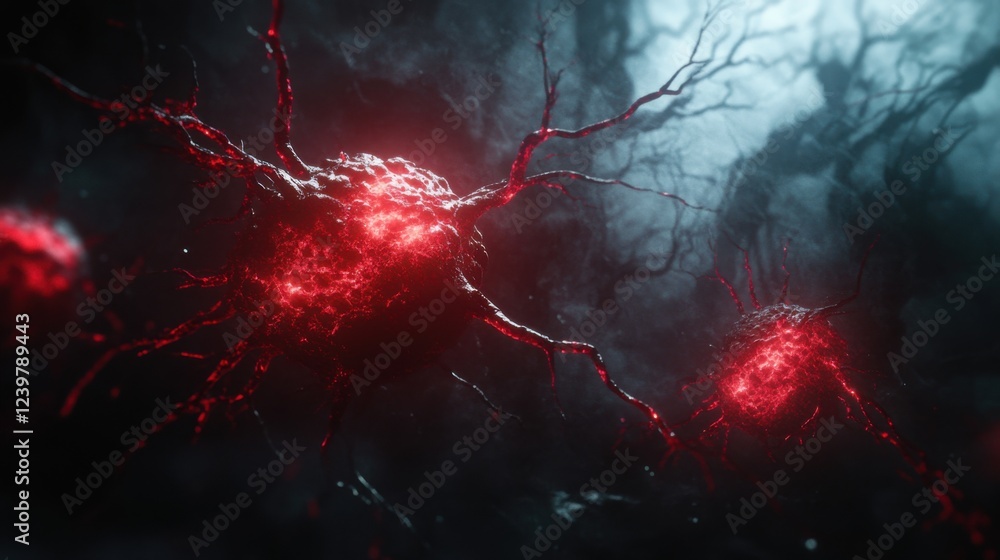 Poster glowing neural network in a dark forest